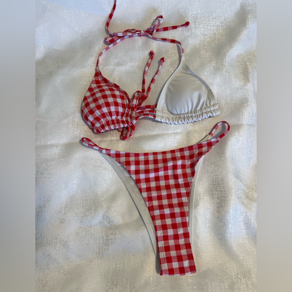 Red and White Bikini Set